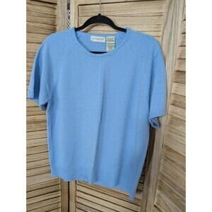 Vintage White Stag Periwinkle Blue Short Sleeve Sweater Size L